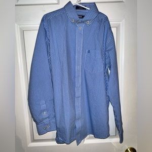 Boys blue checkered long sleeve button down